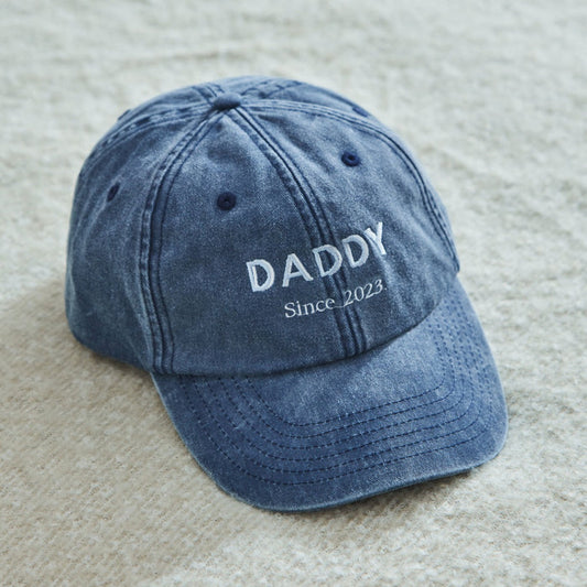 Personalised Vintage Daddy Cap in Denim Blue