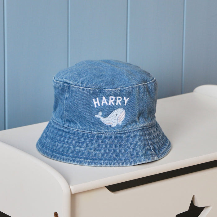 Personalised Whale Denim Bucket Hat