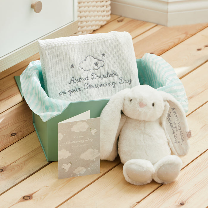Personalised White Bunny and Shawl Christening Gift Set