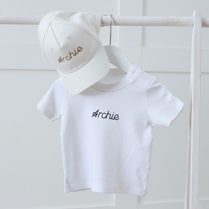 Personalised White Cap and T-Shirt Gift Set