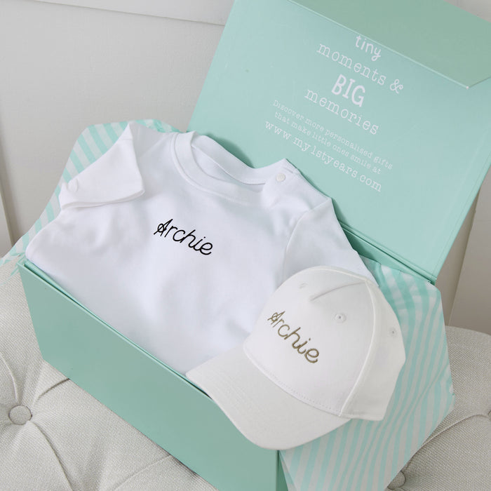 Personalised White Cap and T-Shirt Gift Set