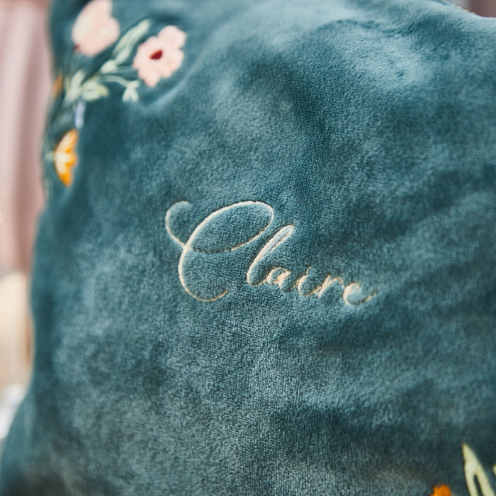 Personalised Wildflower Large Velvet Make Up Bag in Teal by Made Yours