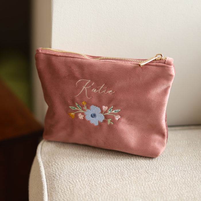 Personalised Wildflower Medium Make Up Bag in Dark Pink by Made Yours