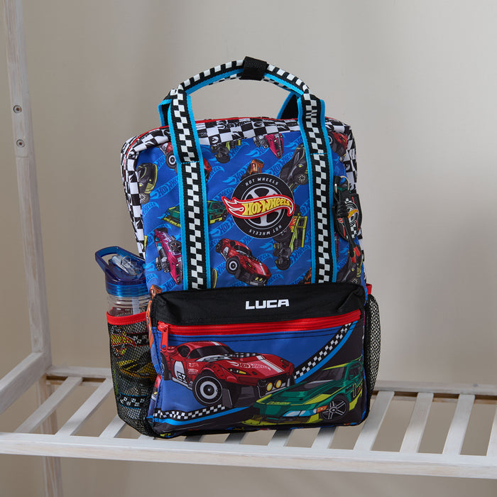 Personalised William Lamb Hot Wheels Water Bottle And Backpack