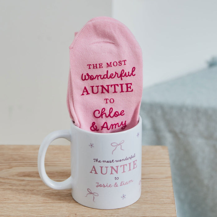 Personalised Wonderful Auntie Mug & Sock Gift Set