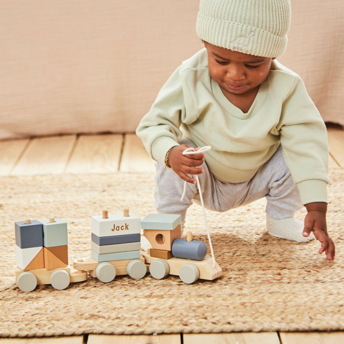 Personalised Wooden Blue Pull Along Train FSC®