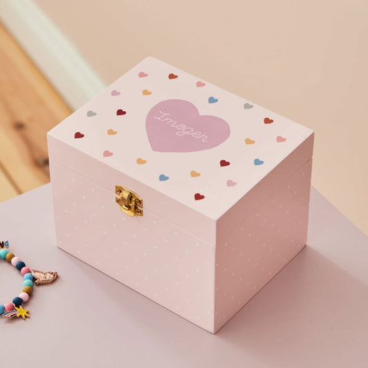 Personalised Wooden Heart Pink Jewellery Box FSC®