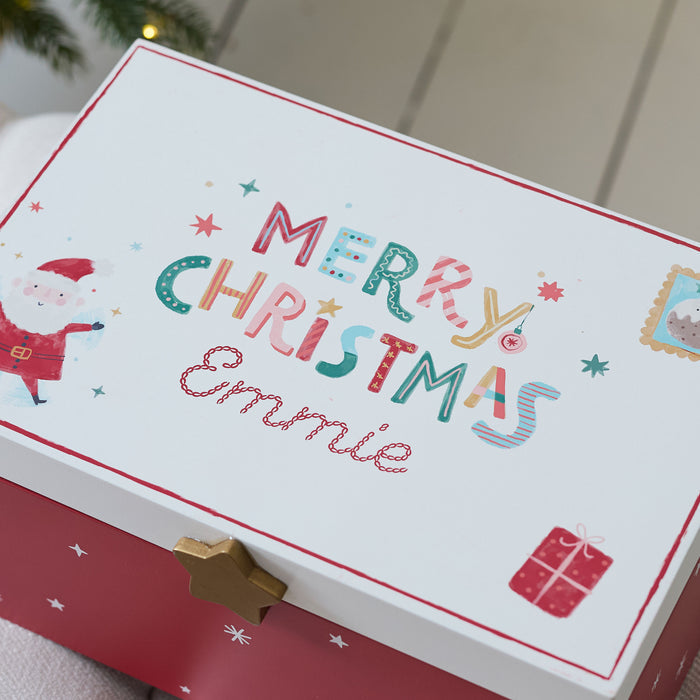 Personalised Wooden Merry Christmas Red Christmas Eve Box FSC®