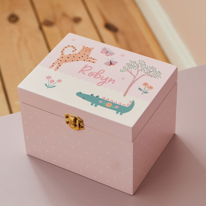 Personalised Wooden Safari Pink Jewellery Box FSC®