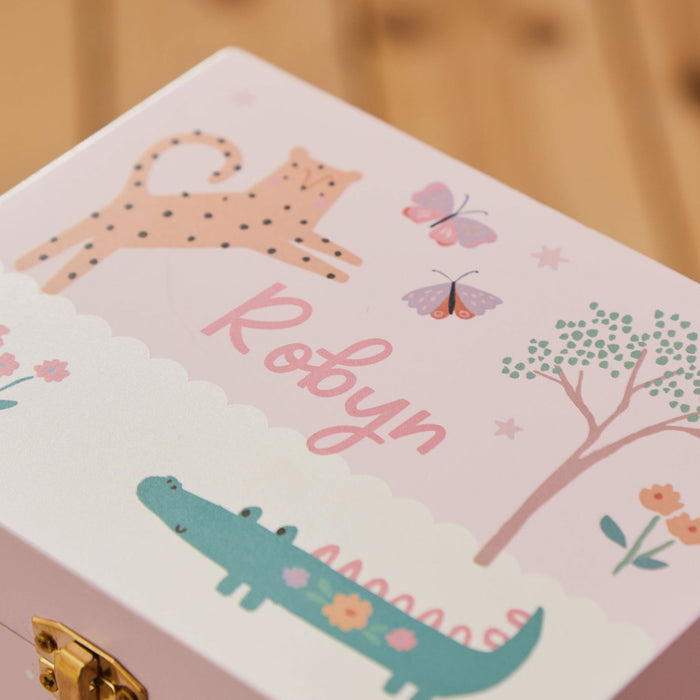 Personalised Wooden Safari Pink Jewellery Box FSC®