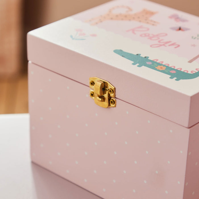 Personalised Wooden Safari Pink Jewellery Box FSC®