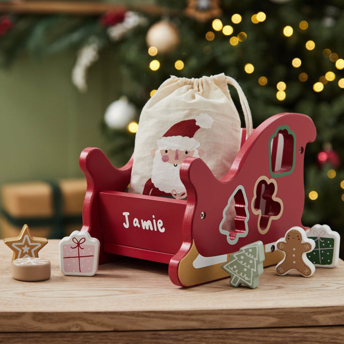 Personalised Wooden Santa Sleigh Shape Sorter Toy FSC®