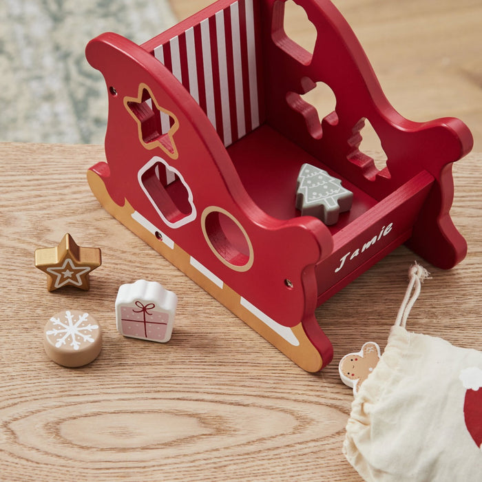 Personalised Wooden Santa Sleigh Shape Sorter Toy FSC®
