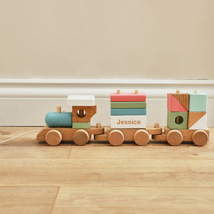 Personalised Wooden Train Pull-A-Long Toy with Blocks FSC®