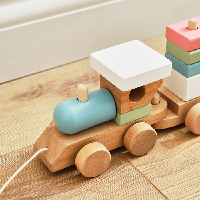 Personalised Wooden Train Pull-A-Long Toy with Blocks FSC®