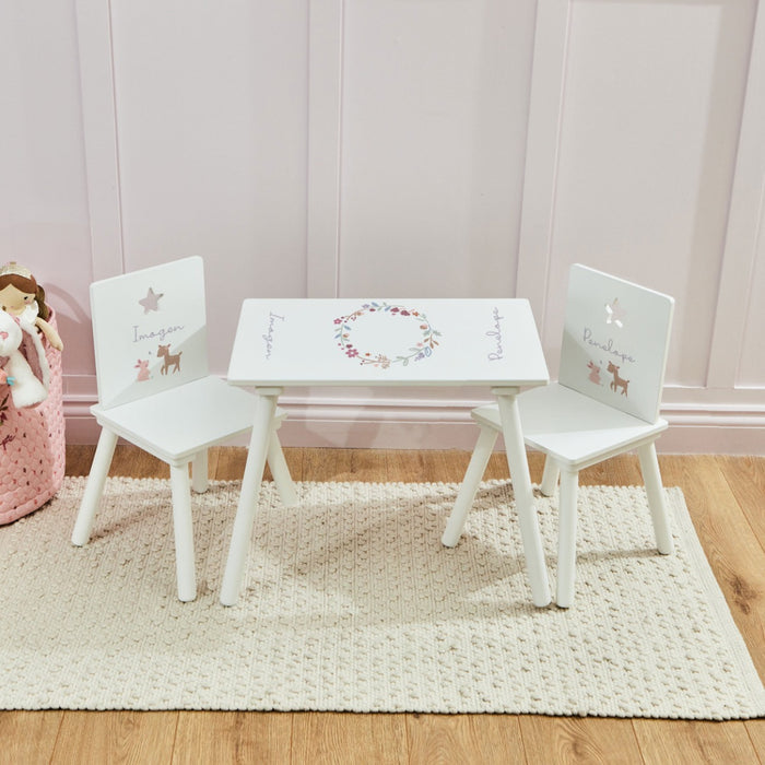 Personalised Woodland Wreath Table & Chairs Set