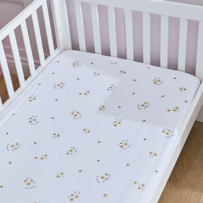 Personalised Yellow Floral All-Over Fitted Cot Sheet 70x140cm