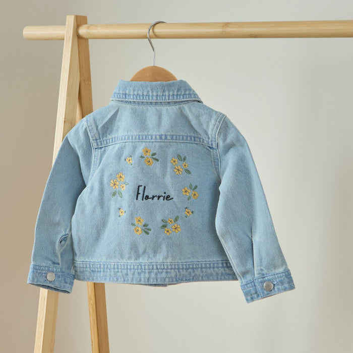 Personalised Yellow Floral Wreath Stonewash Denim Jacket