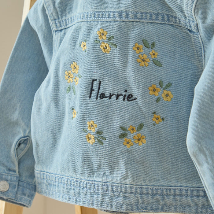 Personalised Yellow Floral Wreath Stonewash Denim Jacket