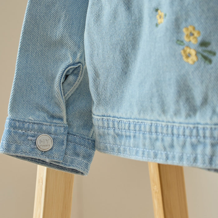 Personalised Yellow Floral Wreath Stonewash Denim Jacket