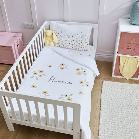 Personalised Yellow Floral Wreath Toddler Duvet and Pillow Set 150x120cm