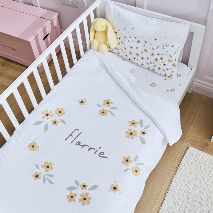 Personalised Yellow Floral Wreath Toddler Duvet and Pillow Set 150x120cm