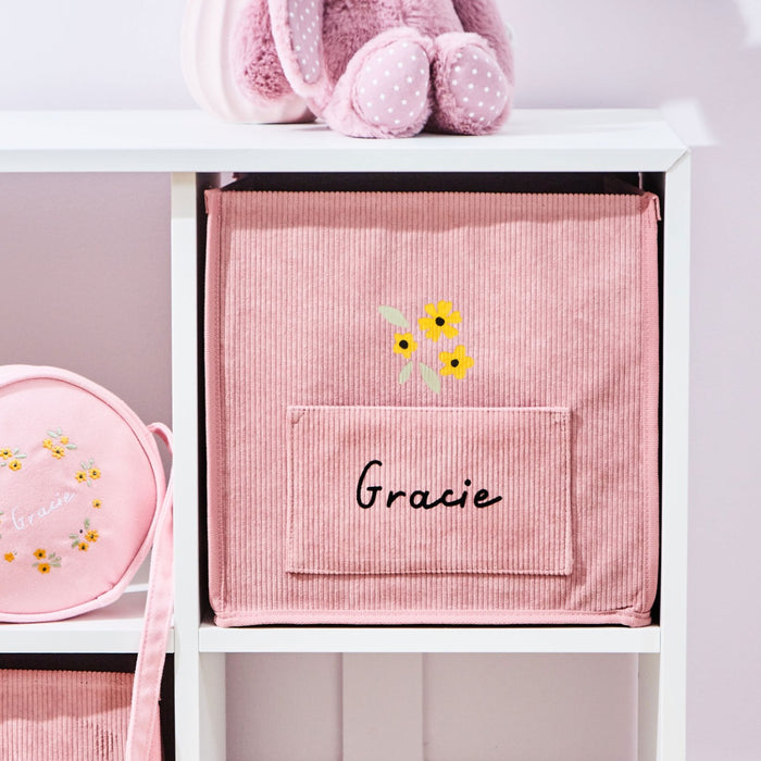 Personalised Yellow Flower Pink Storage Cube