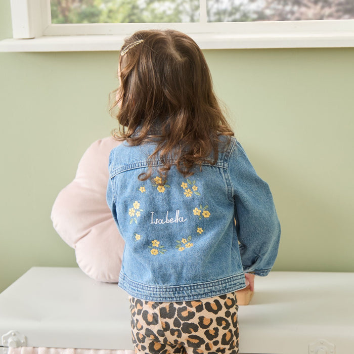 Personalised Yellow Flower Wreath Denim Jacket