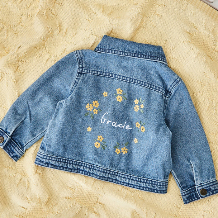 Personalised Yellow Flower Wreath Denim Jacket