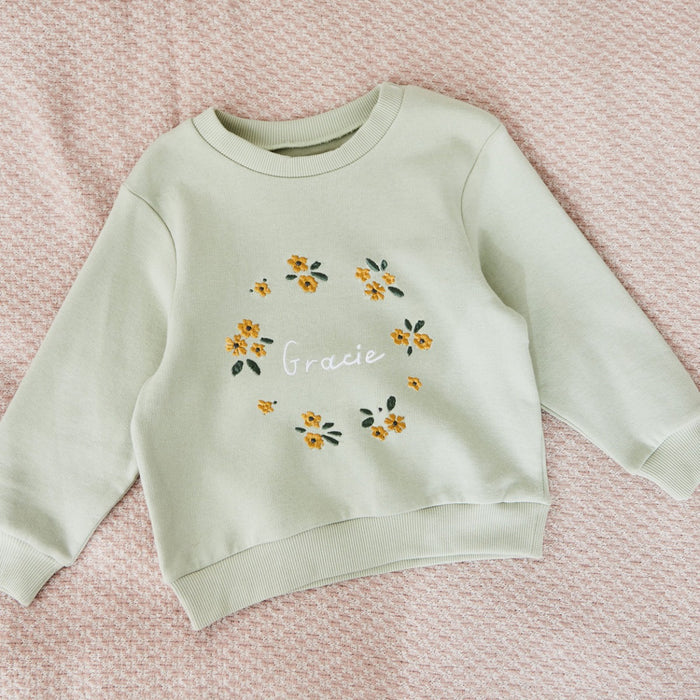 Personalised Yellow Flower Wreath Sage Sweatshirt