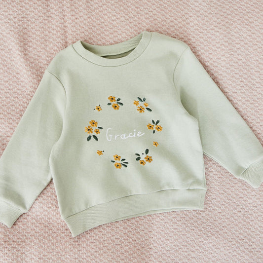 Personalised Yellow Flower Wreath Sage Sweatshirt