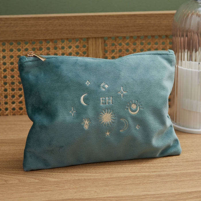 Personalised Zodiac Large Teal Velvet Bag