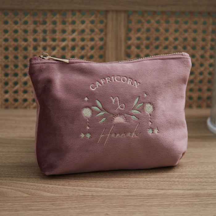 Personalised Zodiac Medium Pink Velvet Bag