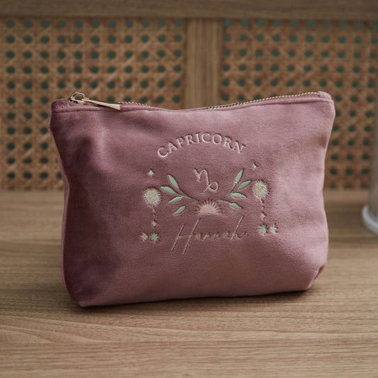 Personalised Zodiac Medium Pink Velvet Bag
