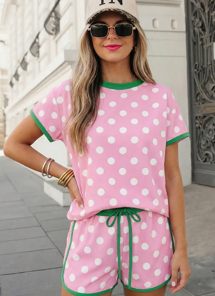 Pink and Green Poka Dot PJ Set
