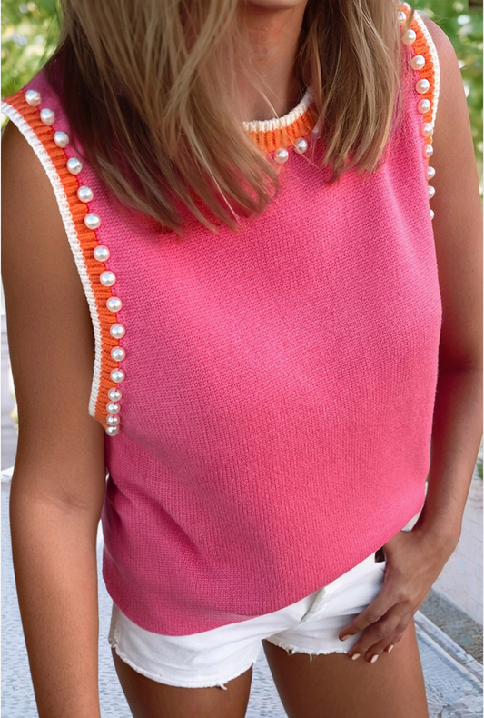 Pink & Orange Pearled edge Top