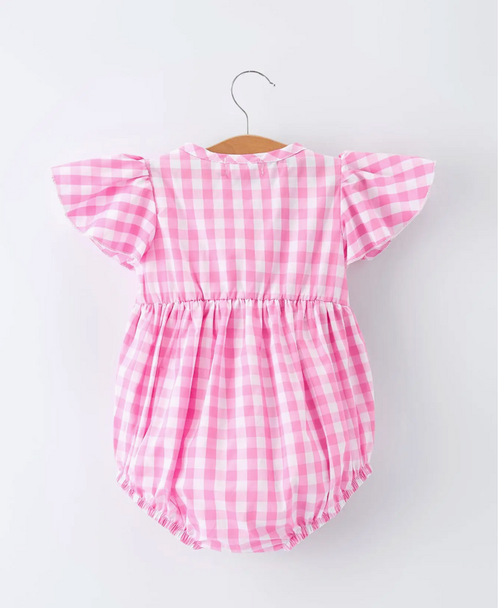 Plaid Baby Girls Romper Bow Flutter Sleeve