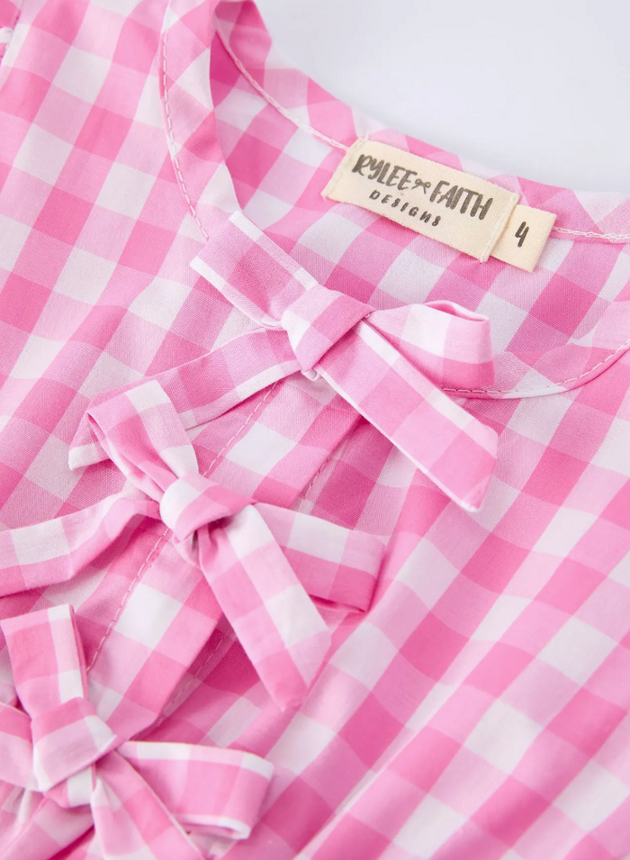 Plaid Baby Girls Romper Bow Flutter Sleeve