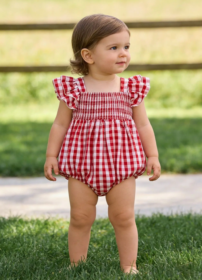 Plaid Smocked Ruffle Girl Romper