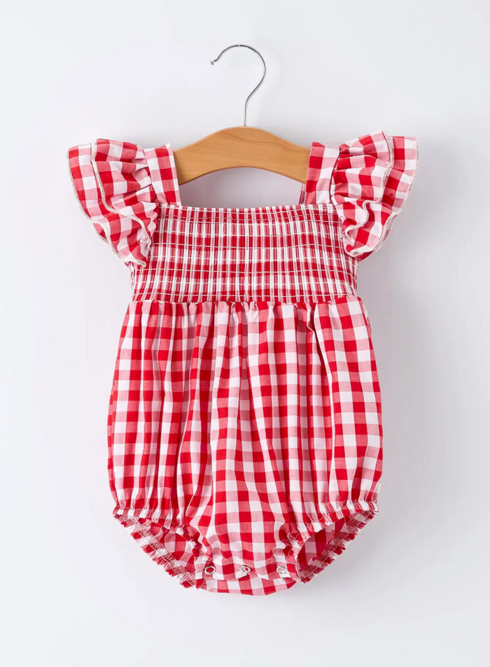 Plaid Smocked Ruffle Girl Romper