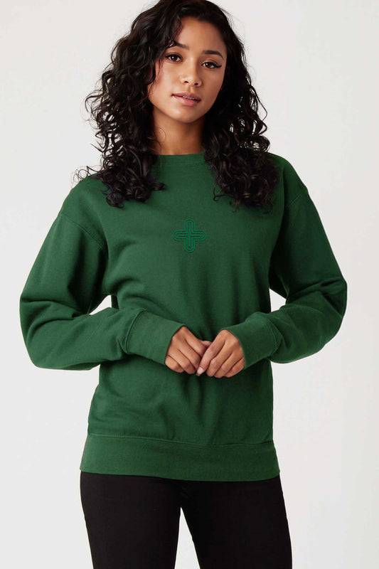 Plus - Monochrome Embroidery Women Sweatshirt - Forest Green - symbolika