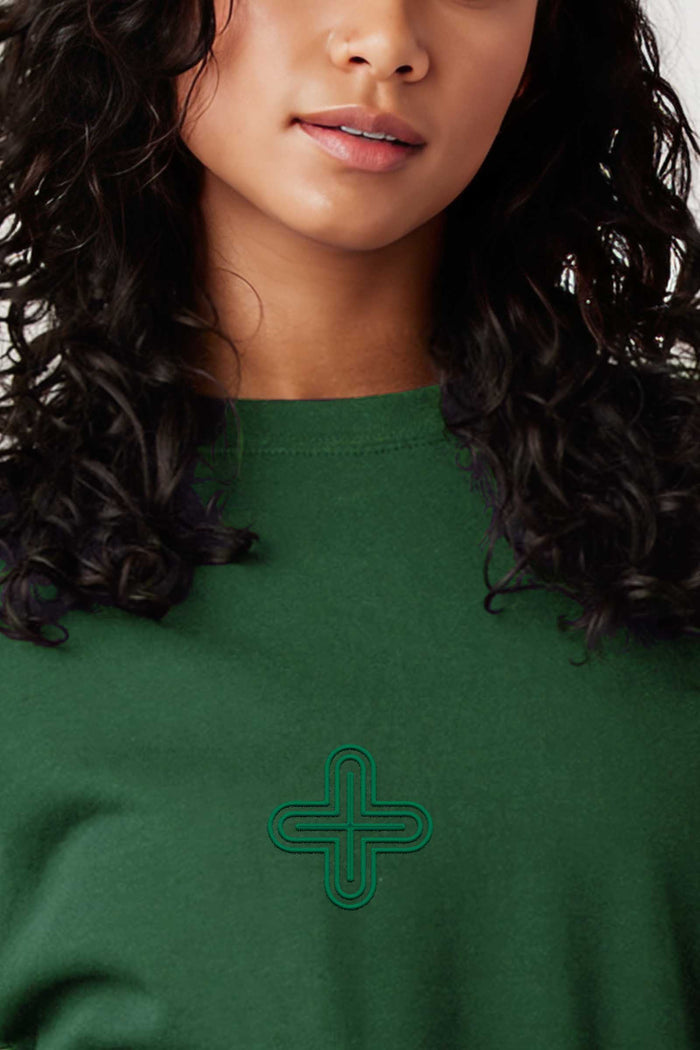 Plus - Monochrome Embroidery Women Sweatshirt - Forest Green - symbolika