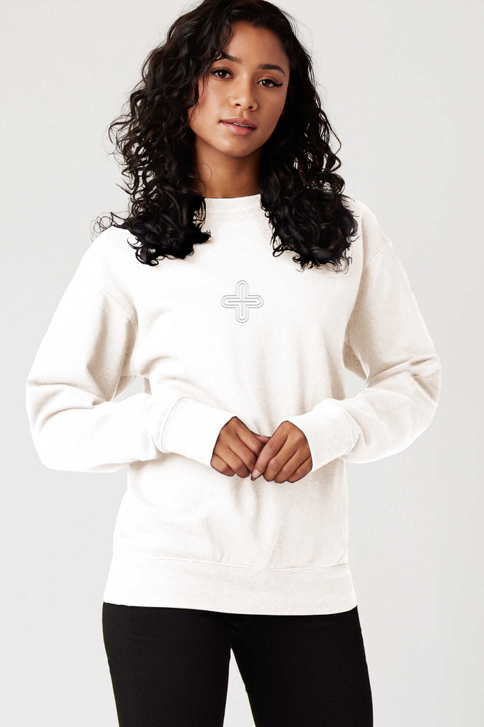 Plus - Monochrome Embroidery Women Sweatshirt - White - symbolika