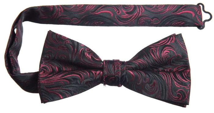 Pre - tied Adjustable Bow Tie of Satin Paisley Jacquard - Tuxgear