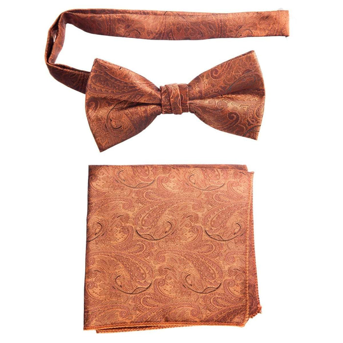Pre - tied Bow Tie and Pocket Square Paisley Jacquard Handkerchief Sets - Tuxgear