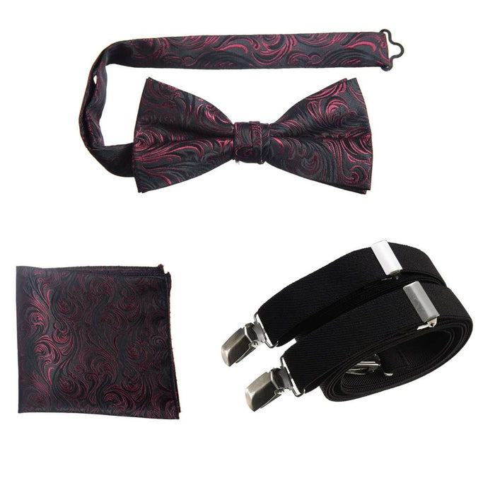 Pre - tied Bow Tie & Pocket Square Paisley Jacquard with Adjustable Stretch Suspender - Tuxgear