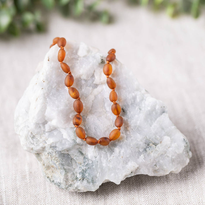 R.B. Amber Jewelry - Raw Cognac Bean Baltic Amber Necklace: Standard Hang Tag / 14-15 inches