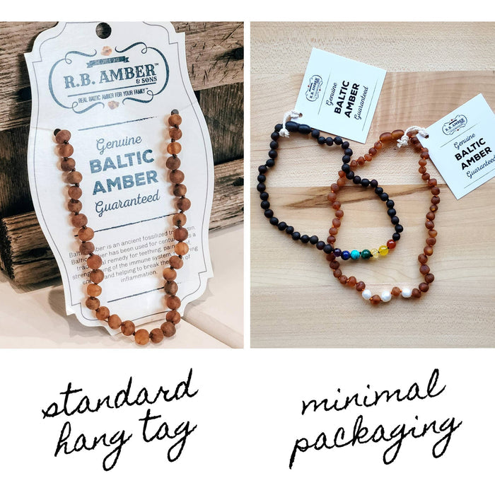 R.B. Amber Jewelry - Raw Honey Baltic Amber Necklace: Standard Hang Tag / 14-15 inches