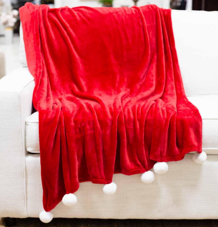 Red Pom Pom Throw