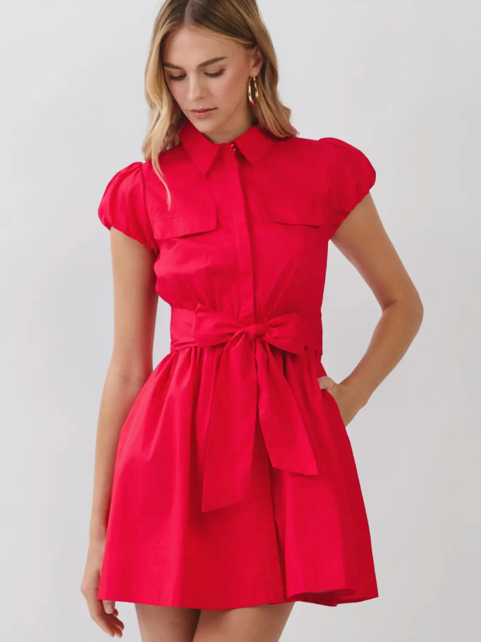 Red Puff Sleeve Mini Dress